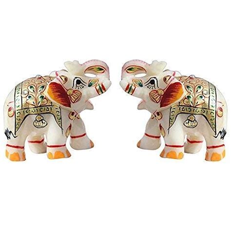 Buy Ansh Outelt White Marble Elephant Pair for Home & Office Decorative ...