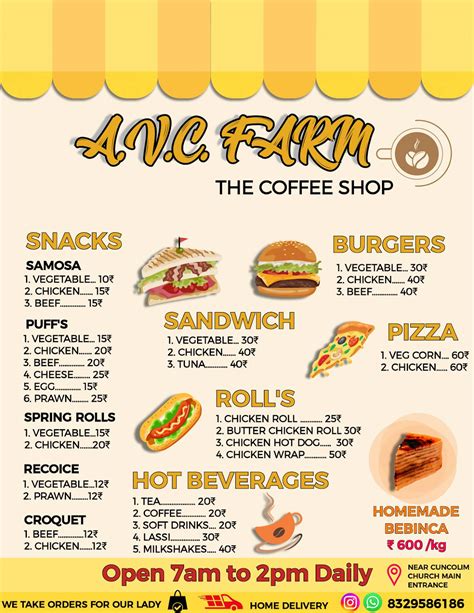 Menu at AVC COFFEE SHOP, Cuncolim