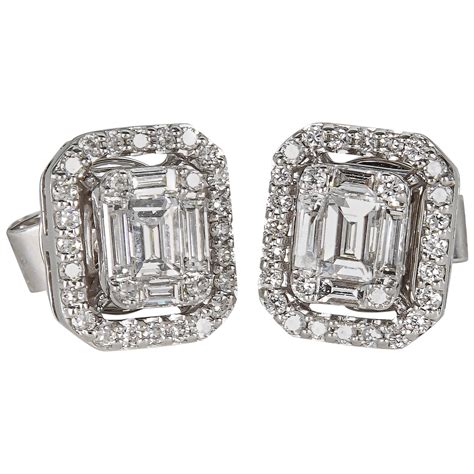 Illusion Emerald Cut Diamond Gold Stud Earrings For Sale at 1stDibs ...