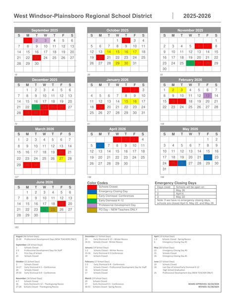 West Windsor-Plainsboro Regional School District Calendar 25-26 Revised ...