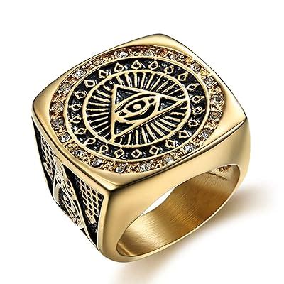 Buy Elfasio Men Stainless Steel Rings Cz Illuminati The All-Seeing-Eye ...