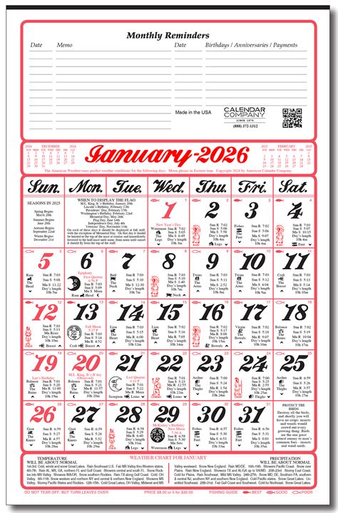Original Almanac Calendar for Farmers - Gardening & Fishing Tips