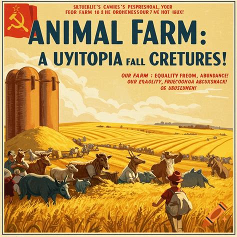 Propaganda poster for Animal Farm using persuasive language on Craiyon