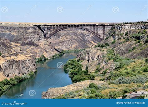 Aerial Shot of the Perrine Bridge Spanning Snake River Canyon on the ...