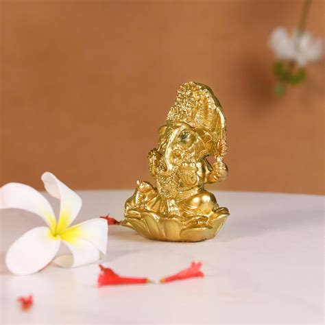 Ganesh Ji Idol for Car Dashboard Home Pooja Golden Ganesha Murti for G ...