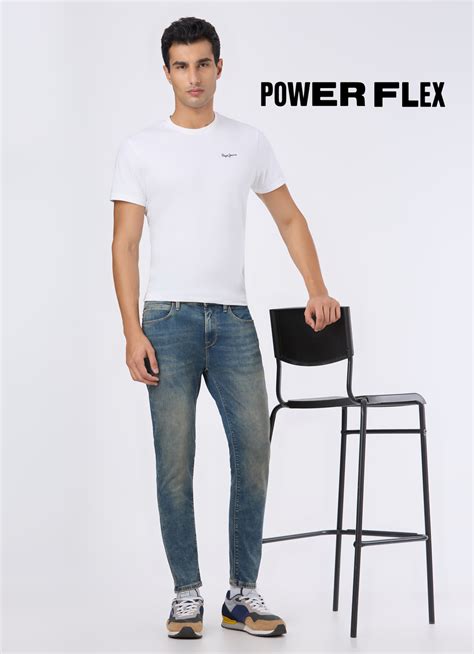 Men Blue Mid Rise Skinny Fit Powerflex Jeans | Pepe Jeans India