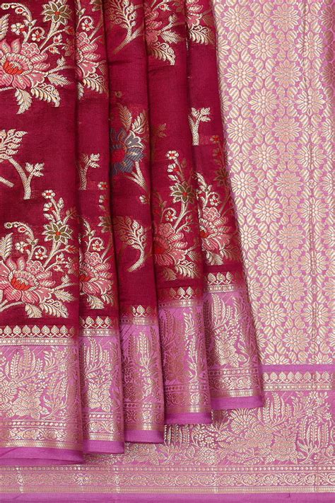 Banarasi Silk Wine Maroon Saree – Kalanjali