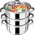The Indus Valley Stainless Steel Steamer - 21cm, 3 Tier with Glass Lid ...