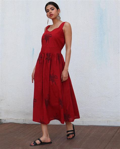 Buy Isra Handprinted Cotton Dress | Dress design | Cotton dress red