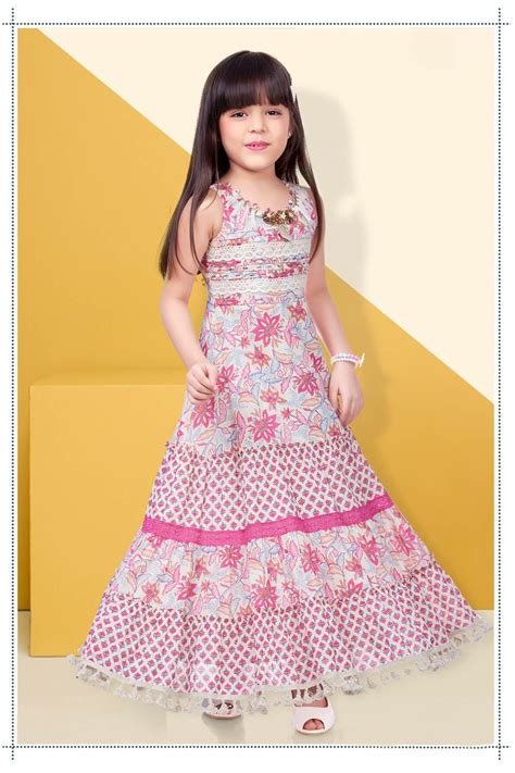 Pink Indie printed full length dress – Lagorii Kids