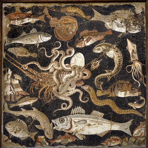 Floor mosaic depicting sea creatures, from Pompeii. 1st century C.E. 34 ...