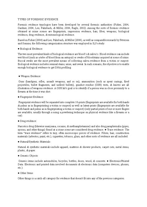 Types of Forensic Evidence: A Comprehensive Overview - Studocu