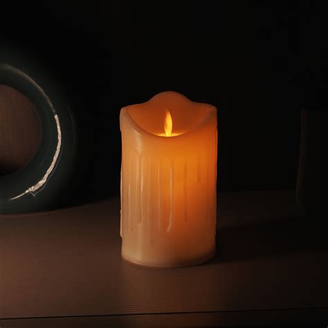 LED Moving Flame Pillar Candle Dripping Ivory | Realistic Flameless ...