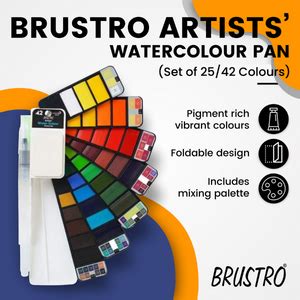 BRUSTRO Artists Watercolour Travel Pan Set of 25 Colours | Foldable ...