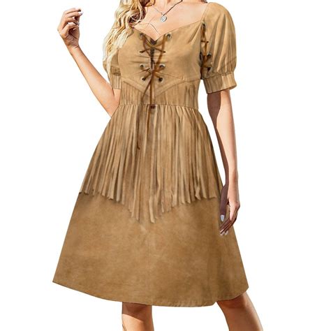 SUEDE LEATHER WESTERN SHIRT Sleeveless Dress Women's long dress dress ...
