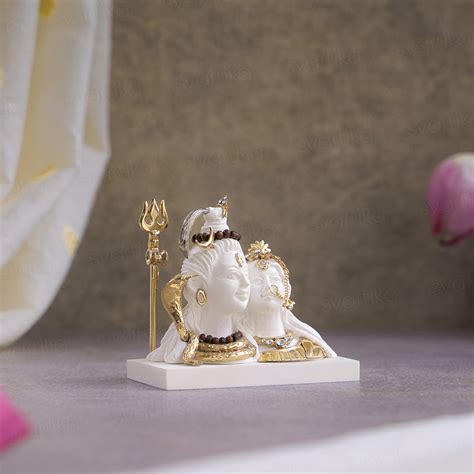 Exquisite White & Gold Shiv Parvati Idol