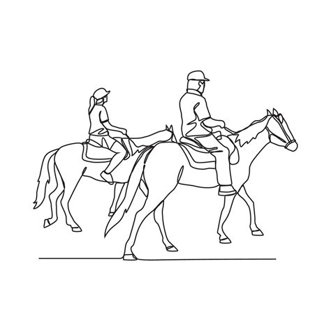 One continuous line drawing of people riding the horse. A jockey is ...