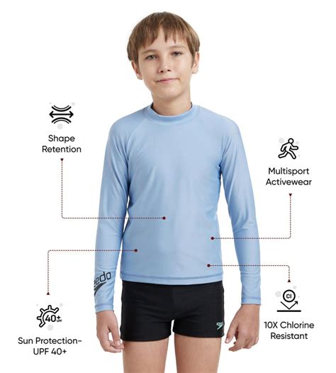 Buy Speedo Boy's Endura Brite Long Sleeve Suntop - Curious Blue & True ...