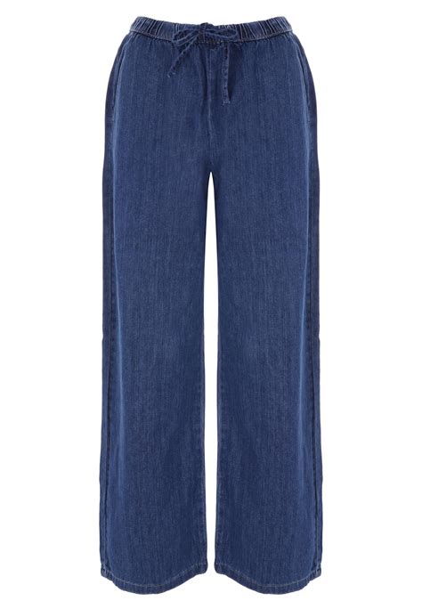Womens Mid Blue Wide Leg Drawstring Jeans | Peacocks