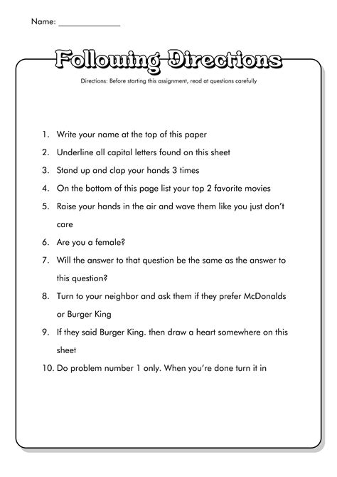 Following Directions Printables Following Directions Worksheets