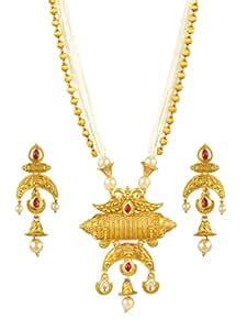 Priyaasi Studded Peacock White Multilayer Gold-Plated Jewellery Set ...
