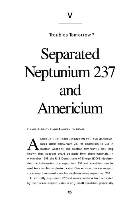Separated Neptunium 237 and Americium: Implications for Nuclear ...