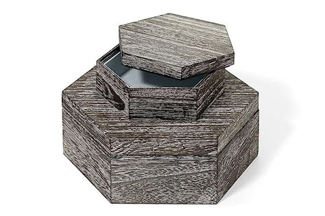 Swing Design Hexagonal Drift Wood Storage Boxes, Dark Gray, Set of 2 ...