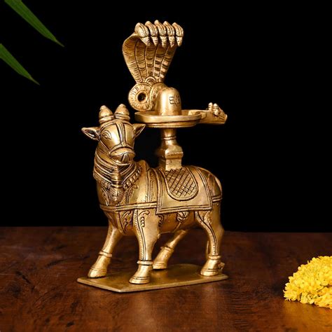 Brass Superfine Nandi With Shivling Idol (8 Inch) – Velan Store