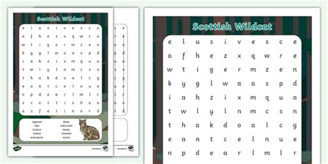 Scottish Wildcat Word Search