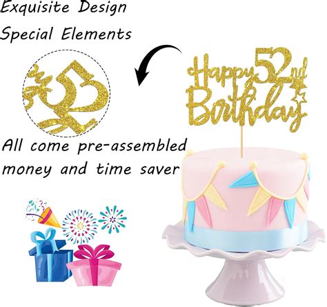 Maicaiffe Gold Glitter Happy 52nd Birthday Cake Topper - 52 India | Ubuy