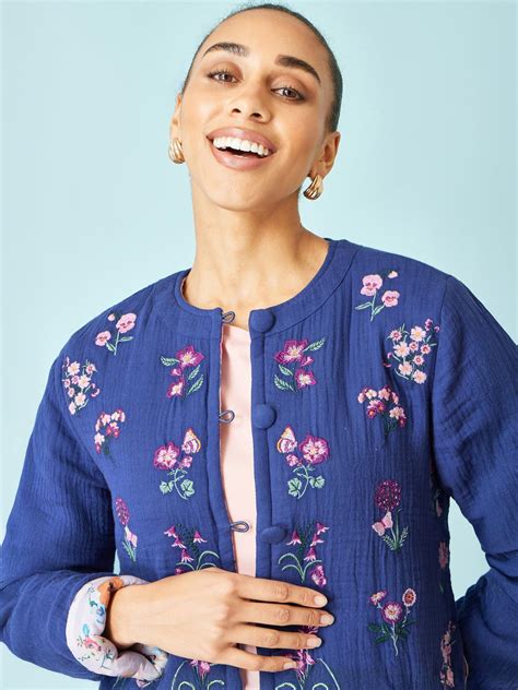 Yumi Embroidered Floral Reversible Jacket, Blue