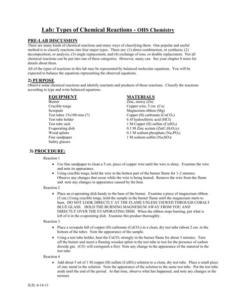 Image result for Types of Chemical Reactions Lab