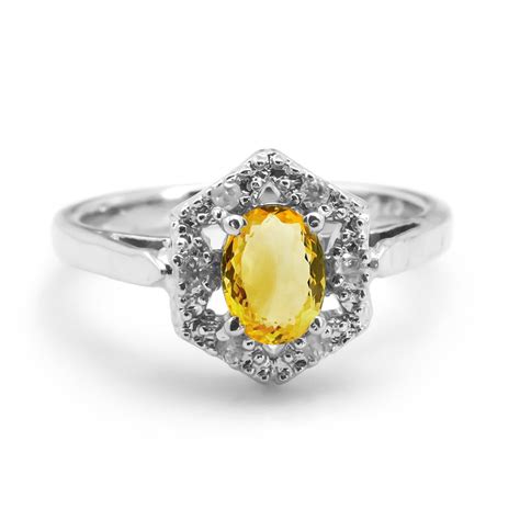 Yellow 925 Sterling Silver Ring with Oval Cut Citrine Natural Gemstone ...