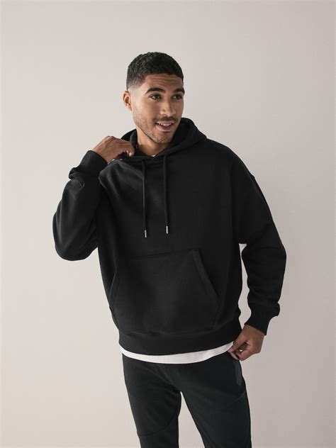 Buy Black Oversized Heavyweight Cotton Rich Jersey Hoodie from Next India