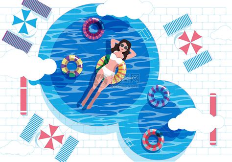 夏日泳池游泳插画插画图片下载-正版图片400156286-摄图网
