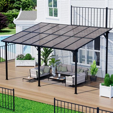 GDPFN 14' X 10' Wall Mounted Lean To Gazebo, Outdoor Hardtop Gazebo ...