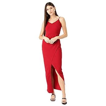 Buy Trend Arrest Women Polyester Red Split Thigh Dress X-Small at Amazon.in
