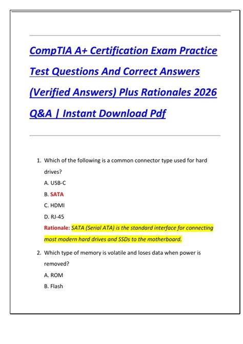 CompTIA A+ Certification Exam Practice Test Questions And Correct ...