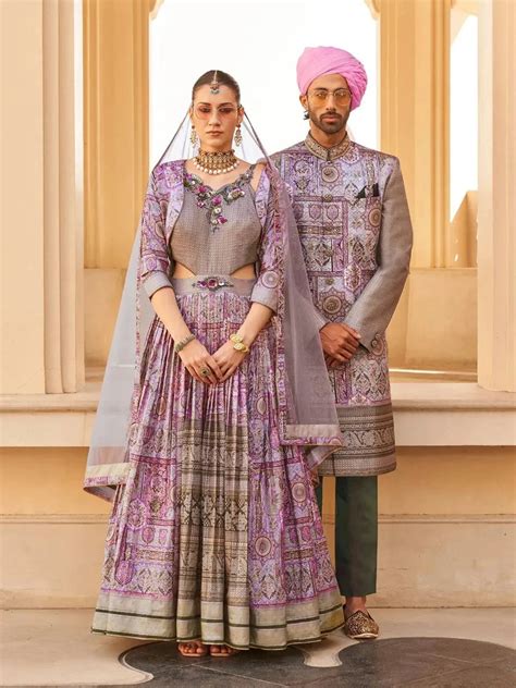 Grey Foil Print silk jacket style Gown Suit With Net Dupatta for ...