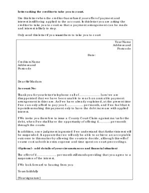 Fillable Online Letter to a non-priority creditor to ask them to ...