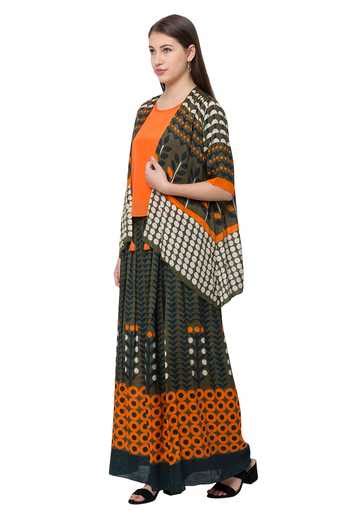 Buy Green Muslin Slub Round Printed Jacket And Palazzo Set For Women by ...