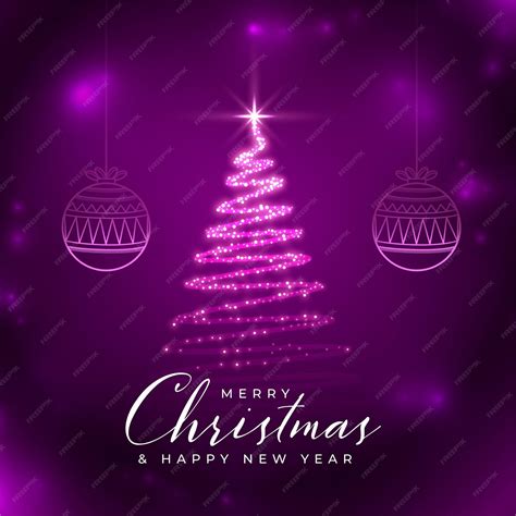 Sparkling christmas tree purple wishes greeting background vector ...