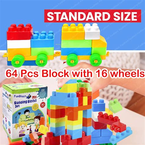 Building Blocks for Kids with Wheel, 64 Pcs with 16 Movable Wheels ...