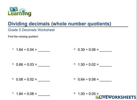 Decimal Division Beginner 1 online exercise for | Live Worksheets ...