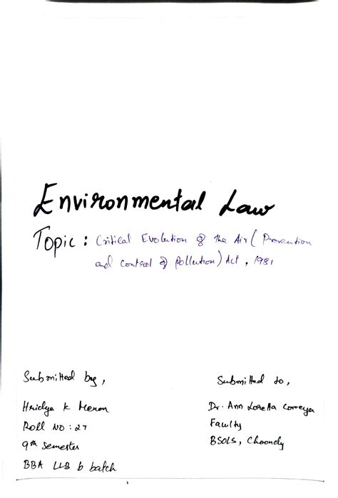 Environment law - Enionmental lau qm semestu B al Contel ollata) Aet ...