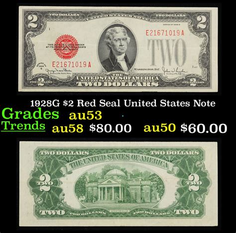 1928g $2 Red Seal United States Note Grades Select Au Auction