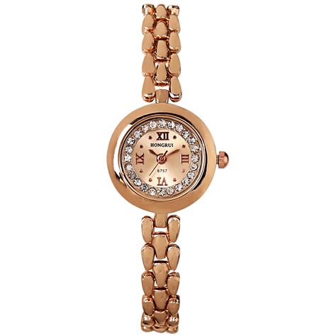 Genex Quartz Hongrui Analog Rose Gold Metal Strap Womens Watch-HG-7302 ...