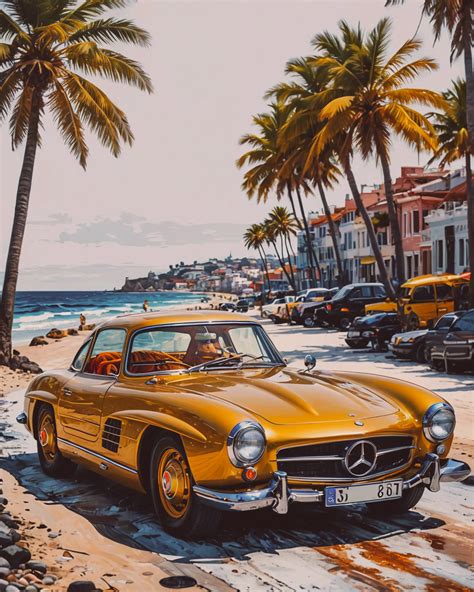 A Vibrant a vintage golden Benz - Free AI Photo Generator - starryai