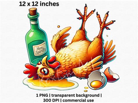 Funny Drunk Hen PNG, Watercolor Crazy Chicken Clipart, Quirky Cartoon Animal PNG, Humorous ...