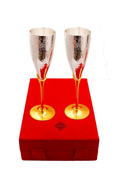 Buy Indian Art Villa Set of 2 Silver Plated & Brass Champagne Hammered ...